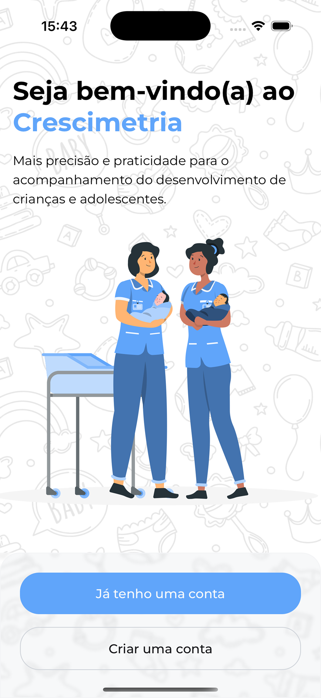 Tela de boas-vindas Crescimetria